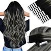 YoungSee Extension adesive in capelli veri, colore nero, ombre, argento, capelli veri e propri, per donne 40 cm, 50 g, 1B/S/1B