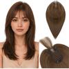 Silk-co Hair Topper per Capelli Veri Donna con Clip Marrone Medio, 35cm 40g Hand-tied Toupet Toupee Invisibile con Frangia Sottile