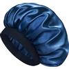 Doitory Cuffia in raso per dormire, a doppio strato, in seta, per uomini e donne, morbida fodera in raso, per capelli naturali e ricci (blu navy)
