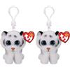 Ty - Anello Porta Chiavi di Peluche, Beanie Boos Clips, Tigre Tundra con Occhioni Azzurri Glitter, il Peluche con gli Occhi Grandi Scintillanti, 12 cm, 35234 (Confezione da 2)
