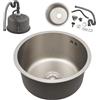 WINZING Lavello rotondo in acciaio inox 304, 38 x 38 cm, con tubo di scarico e tubo di troppopieno, per cucina, campeggio e bar