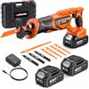 olmlmo Sega a gattuccio a batteria brushless | Kit con 2 batterie da 4,0 Ah e 8 lame da taglio, 3300 SPM, ideale per il fai da te su legno, PVC, metallo e rami