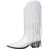 Generisch Stivali alti da donna glitterati, stivali western da donna con frange, colore bianco lucido, stivali in pelle, stivali da cavaliere con frange, stivali in pizzo, stivali corti