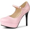 Allegra K Décolleté da donna con plateau, punta tonda, cinturino alla caviglia, tacco alto, rosa, 38.5 EU