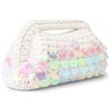 DUST/ROSE Borsa Clutch all'Uncinetto Bianca in Fettuccia di Lycra con Paillettes Olografiche, 23x14x14 cm, Fatta a Mano in Italia