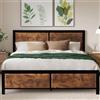 VECELO Telaio per letto 140 x 190 cm, rete con testa rustica in legno vintage, supporto a doghe in metallo solido, con stoccaggio, facile da montare, marrone