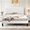 VECELO Letto matrimoniale imbottito 140 x 190 cm, testiera regolabile, supporto a doghe in legno solido, tessuto vellutato, facile da montare, bianco