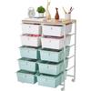 VEVOR Carrello con Cassetti Organizer Doppia Fila con 10 Cassetti Pratici | Carrello Portaoggetti con Piano in Legno, Telaio in Acciaio Verniciato, Ruote Girevoli a 360° con 2 Freni, Blu e Bianco