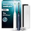 Philips Sonicare 5500, spazzolino elettrico sonico con 2 modalità, avviso di pressione, EasyStart, Smartimer e BrushPacer, bianco e blu navy, confezione da 2, modello HX7119/01 [Nuova tecnologia]