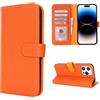 CAVOR Custodia a portafoglio compatibile con iPhone 14 Pro Max, in vera pelle, con 4 scomparti per carte, fibbia, blocco RFID, colore arancione