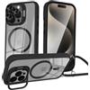 Vauki Custodia per iPhone 15 Pro Max Cover con Cordino con supporto Stash,Compatibile con MagSafe, Custodia magnetica,Retro resistente ai graffi,Corda Collana Necklace,Noir