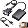 Vomtaric Adattatore VGA a HDMI Full HD 1080p con cavo audio da 3,5 mm, convertitore unidirezionale VGA maschio a HDMI femmina, per PC, laptop, proiettore, TV, cavo audio da 3,5 mm e USB inclusi
