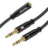 SOLMIMI Cavo splitter per cuffie per PC Crystal-Nylon Braid 3,5 mm femmina a doppio 3,5 mm TRS maschio per cuffie microfono audio Y splitter CTIA per cuffie da gioco per PC - 0,3 M