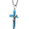 Hzman da uomo in acciaio INOX a forma di croce crocifisso Bibbia preghiera ciondolo collana 61 cm catena e Acciaio inossidabile, colore: Blue, cod. S7501D