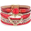 Suyi Bracciale multistrato in pelle a forma di cuore, largo, da donna, Metallo, lega