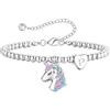 Turandoss Braccialetto con unicorno per bambine, placcato in oro bianco 14 carati, in argento placcato in oro bianco 14 carati, con cuore e lettere, gioiello per bambini, regalo per la scuola, Eine