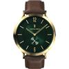 Lilienthal Berlin Orologio da uomo The Classic in Gold Green - Orologio da polso in acciaio chirurgico con movimento al quarzo e vetro minerale zaffiro - 42,5 mm, Cinturino in pelle marrone, cinghia