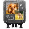 AIGAT Targa commemorativa Quadrata Personalizzabile con Nome, Data e Foto, 10 x 10 cm, con Supporto, per Animali Domestici, Gatti, Cani, Ardesia, Zampe, Tomba - Due Foto