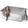 Bartuke Lettiera per gatti in acciaio inox xl, 60x40x20cm Lettiera semi-chiusa in metallo con paletta lettiera, ingresso laterale, antiaderente, facile da pulire