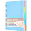 Xnegau Quaderno A4 a righe con 5 divisori rimovibili, 300 pagine carta 100 g/m², copertina rigida, rilegatura a spirale, notebook con linguette per scuola, ufficio e università