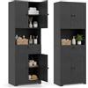 COSTWAY Mobile da Bagno Salvaspazio, Mobile da Terra con 4 Ante, 1 Cassetto, Vano Aperto e Ripiani Regolabili, Credenza Dispensa Cucina in Lgeno per Soggiorno e Ingresso, 60 x 35 x 171,5 cm (Nero)