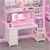 YOUDENOVA Scrivania da gaming con cassetti e ripiano, 130 x 48 cm, tavolo da gaming con LED, presa e USB, scrivania per computer con supporto per monitor, ripiani e supporto per cuffie, fibra di