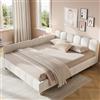 Kebnor Letto imbottito, per bambini, 140 x 200 cm, con testiera imbottita e protezione anticaduta, gambe in legno massello, velluto, beige