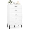 COSTWAY Cassettiera 5 Cassetti, Comò Alta Moderna in Legno con Gambe e Maniglie in Metallo, con Kit Anti-Ribaltamento, per Ufficio, Soggiorno e Camera da Letto, 71 x 40 x 125 cm