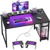 iSunirm Scrivania Gaming con Supporto per Monitor e Ripiano di Stoccaggio,Scrivania Computer con 2 Prese e 2 Porte USB,Scrivanie Moderne per Ufficio e Studio,100x50x75cm,Nero