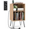 COSTWAY Supporto per Giradischi 3 Livelli, 48x40x88 cm (Naturale) | Porta Vinili con 5 Scomparti di Archiviazione, Presa di Corrente e Porta USB e TYPEC, per Soggiorno Camera da Letto