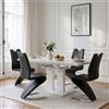 JIEXI Set di 4 tavoli da pranzo espandibili, bianco lucido con 4 sedie in poliuretano nero, moderno tavolo con piedistallo per cucina, sala da pranzo