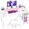 iSunirm Scrivania Gaming con Supporto per Monitor e Ripiano di Stoccaggio,Scrivania Computer con 2 Prese e 2 Porte USB,Scrivanie Moderne per Ufficio e Studio,100x50x75cm,Bianca
