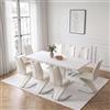 JIEXI Set di 8 tavoli da pranzo espandibili, colore bianco lucido, con 8 sedie in poliuretano bianco, moderno piedistallo per cucina, sala da pranzo