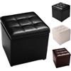 HOMASIS Pouf Contenitore Quadrato, Poggiapiedi Divano in PU, Cassapanca Camera da Letto, Portaoggetti da Ingresso, Salotto, Sgabello di Stoccaggio Basso, 40 x 40 x 40 cm, Portata 110 kg (Nero)