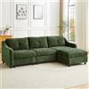JIEXI Divano angolare con funzione letto divano in velluto a coste, divano a forma di L, divano angolare, divano letto, 251cm (verde scuro, 3 posti + 1 sgabello)
