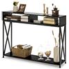 COSTWAY Consolle Ingresso a 2 Livelli, Tavolo Consolle in Legno e Metallo con Ripiani e Piedini Regolabili, Tavolo d'Ingresso Stretto Moderno per Salotto e Corridoio, 120 x 23 x 79 cm (Nero)