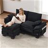 Rvjiahe Divano Modulare 2 Posti con Sgabello, Divano Ergonomico con USB-C, Seduta Ampia, Imbottitura Schiuma Alta Densità e Tasche Laterali per Soggiorno Ufficio Lounge (Nero)