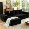 luckdect Divano angolare a forma di L, divano a 4 posti con divano letto e 4 cuscini, divano compresso in velluto a coste, senza montaggio, per soggiorno e appartamento (nero)