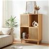 [en.casa] Scaffale in Bambù Libreria Bassa con 4 Scomparti e Sportelli a Griglia Scorrevoli Mobile Espositore 120 x 84 x 39 cm Naturale