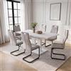 JIEXI Set di 6 tavoli da pranzo espandibili, bianco lucido con 6 sedie in tessuto grigio, moderno piedistallo per cucina, sala da pranzo