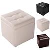 HOMASIS Pouf Contenitore Quadrato, Poggiapiedi Divano in PU, Cassapanca Camera da Letto, Portaoggetti da Ingresso, Salotto, Sgabello di Stoccaggio Basso, 40 x 40 x 40 cm, Portata 110 kg (Bianco)