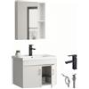 YINXSLO Mobile Bagno Sospeso 60cm con Lavabo e Specchio a Armadietto | Mobiletto Bagno Salvaspazio Moderno con Lavabo in Ceramica con Rubinetto e Scarico, Set di Mobili da Bagno per Bagno