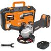 WORX WX808 Smerigliatrice angolare a batteria 20 V, disco da 115 mm, 6 velocità da 2.500 a 11.000 giri/min, cuffia di protezione, impugnatura SoftGrip, batteria 4,0Ah e caricabatterie inclusi