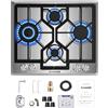 KOXKING Piano cottura a gas 61 cm, piano cottura a gas integrato con 4 fuochi, piano cottura convertibile NG/GPL da 61 cm, piano cottura a propano a quattro fuochi con protezione termocoppia, in acciaio inox