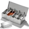 GOMETY Contenitore per ingredienti in acciaio inox a 4 scomparti, 450 ml, con coperchio, 30 x 14 x 8 cm, per cocktail, spezie, barbecue, pizza, frutta, alimenti per gastronomia, cucina, bar