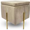 IlGruppone Pouf Contenitore in Velluto con Gambe in Metallo Oro - Poggiapiedi Moderno ed Elegante per Soggiorno, Camera e Ingresso - Tortora