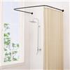 Yampos Bastone Tenda Doccia a Forma di U, [Entrambi i lati: 60 cm - 132 cm, Medio: 76,2 cm - 116,8 cm] Barra Doccia Angolare Regolabile per il Bagno con 12 Ganci e Supporto per Soffitto