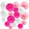 KACZUS 18 Pom Pom Decorativi Rosa e Bianchi, Decorazioni Battesimo Bimba, Centrotavola Battesimo, Fiori di Carta, Festa Nascita e Baby Shower
