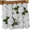 Ruiuzioong Fiori Rosa Artificiali 25 Pezzi Rose Finte Schiuma Aspetto Reale con Foglia e Gambo Regolabile per DIY Matrimoni Mazzi Nuziale Festa Casa Stanza Decorazioni (bianco, 25 Pezzi)