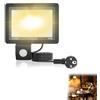 YRHome Faretto LED con sensore di movimento, 100 W, 3500 lm, super luminoso, per esterni, IP66, impermeabile, per garage, cortili, luce bianca calda, con spina da 1,5 m